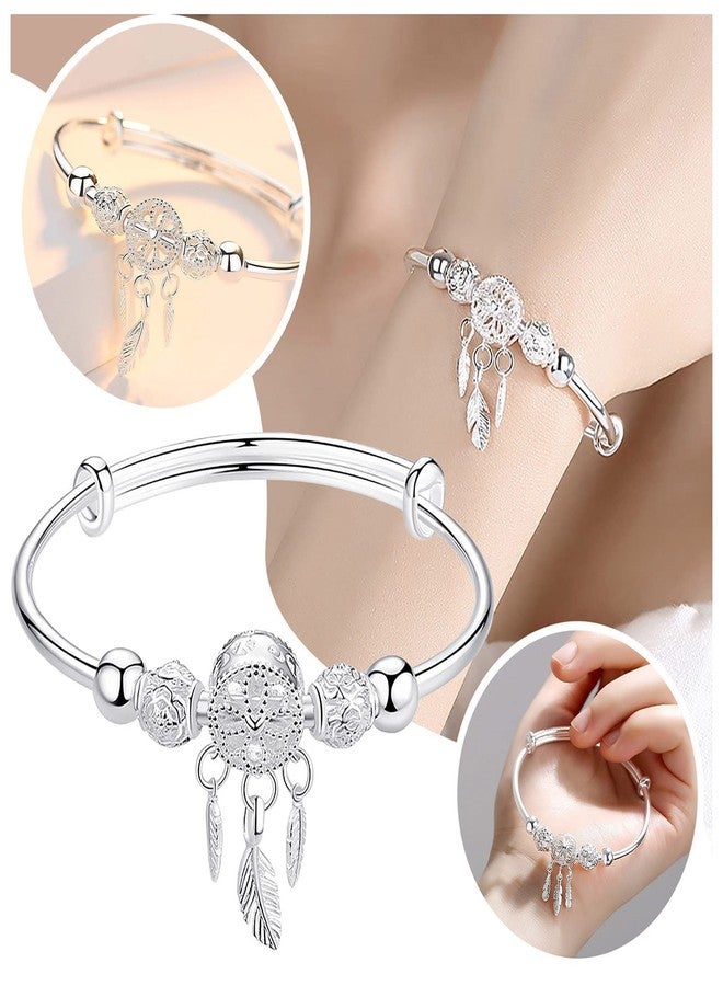 Luckilemon Silver Dream Catcher Tassel Feather Charm Bracelet Bangle Adjustable Mother's Day Jewelry Gift Birthday Christmas Gifts for Women Mom Wife - Image 3